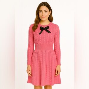 Pink Cable-Knit Sweater Dress with Bow Detail